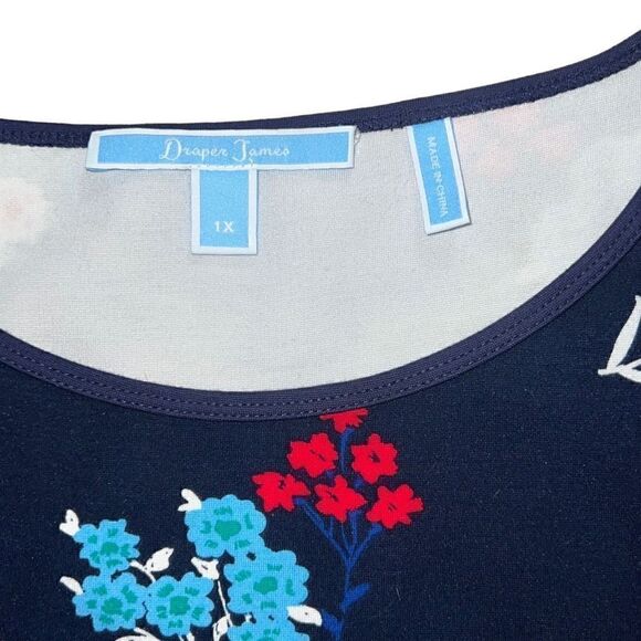 Draper James Floral Ponte A-Line Dress Navy Blue Spring Bouquet Cap Sleeve 1X - Picture 5 of 10